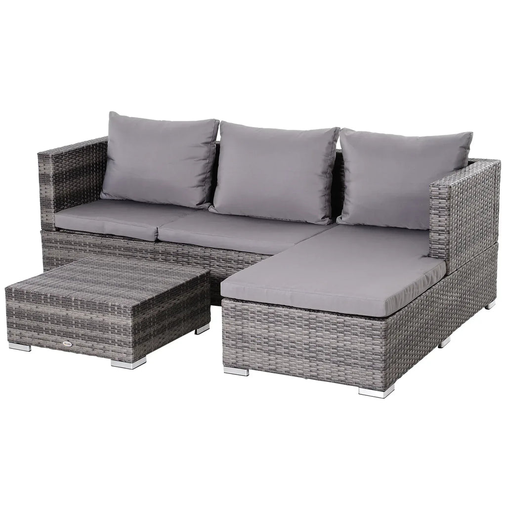 3PC Rattan Garden Furniture Storage Sofa Set 4 Seater Wicker Coffee Table Conservatory Sun Lounger Reclining Set Outdoor Weave with Cushion Grey - Bobobiy