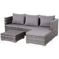 3PC Rattan Garden Furniture Storage Sofa Set 4 Seater Wicker Coffee Table Conservatory Sun Lounger Reclining Set Outdoor Weave with Cushion Grey - Bobobiy