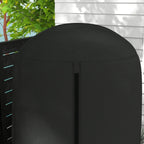 Close-up of black egg chair cover fabric with central vertical panel and zip seam