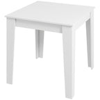 White square dining table with flat tabletop and four straight legs.