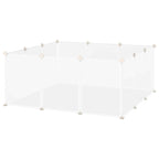 White plastic pet playpen enclosure with 12 connected fence panels, open layout