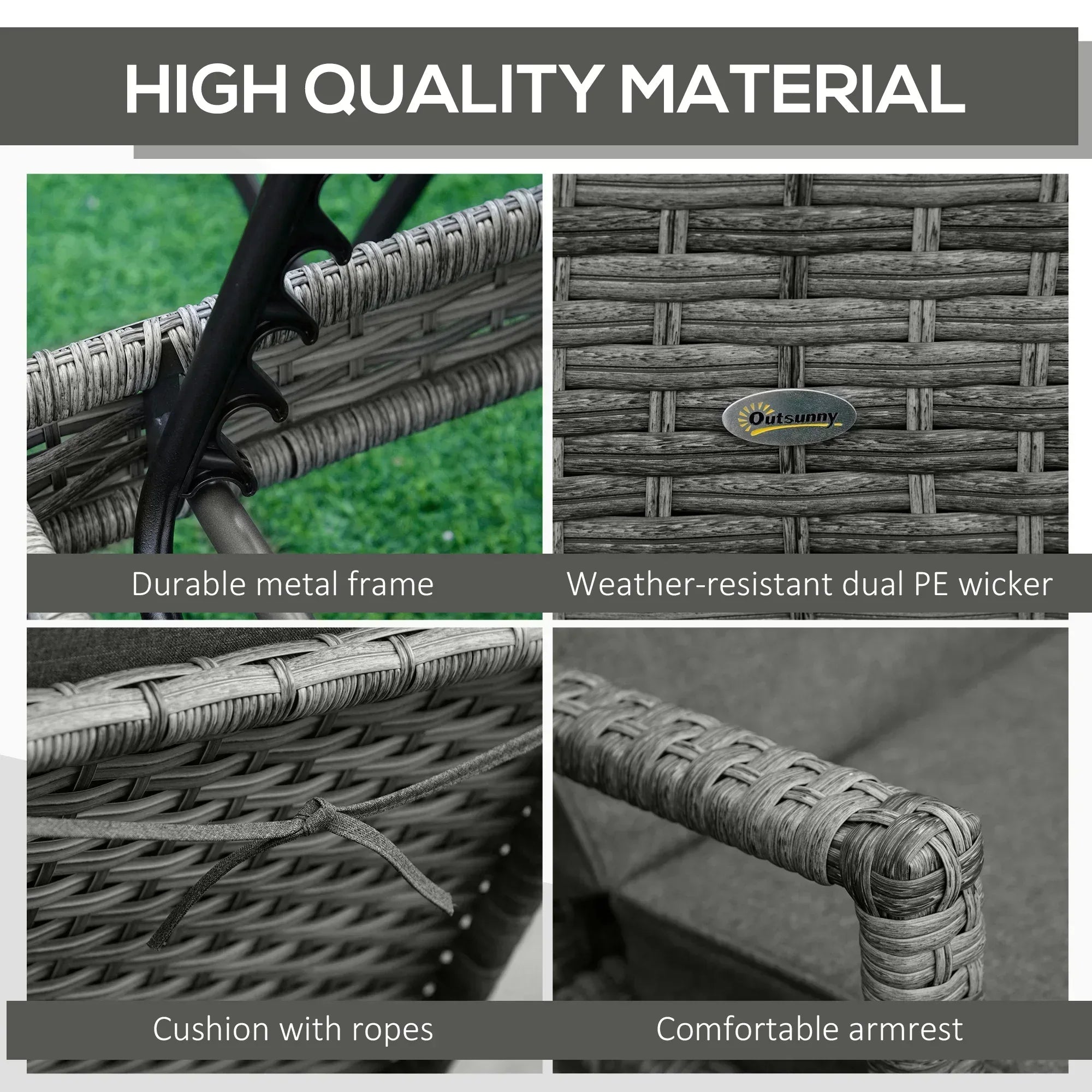 PE Rattan Sun Loungers set of 2 with Cushion, Outdoor 2 Pieces Garden Sunbed Furniture with 4-Level Recliner Backrest, and Armrest, Grey - Bobobiy