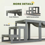 Grey wooden agility equipment with paw pattern side braces and solid frame