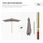 Light grey wooden parasol with two-section pole design for easy transport and storage