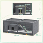 Grey wooden hamster cage with internal hut and ramp, open top design