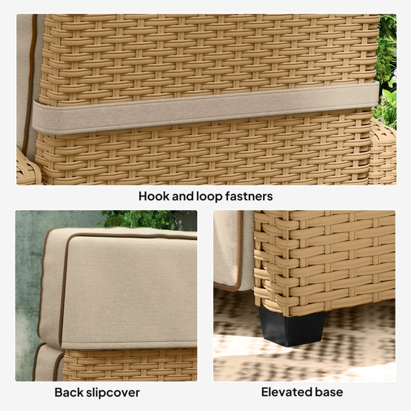 Rattan armchair back slipcover with hook-and-loop fasteners and elevated base