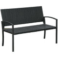 2 Seater Poly Rattan Garden Bench, All Weather Wicker Garden Loveseat, Outdoor Seating Bench with 240 Load Capacity, Backrest and Armrests for Patio, Terrace, Balcony, Black - Bobobiy