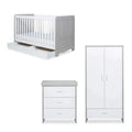 Ash grey and white cot bed with drawer chest and wardrobe cabinet