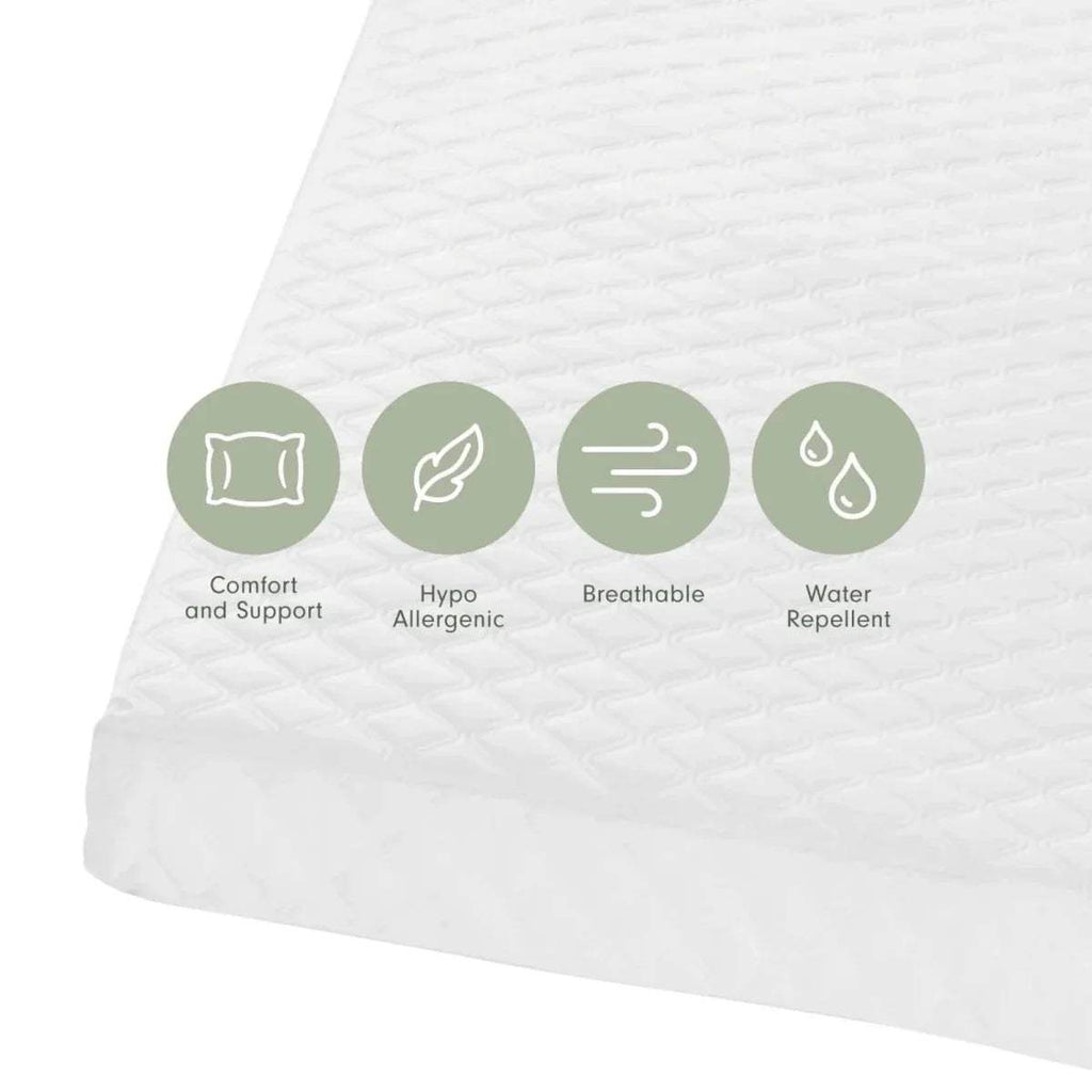 Tutti Bambini cot bed mattress, white quilted top with comfort support and water repellent