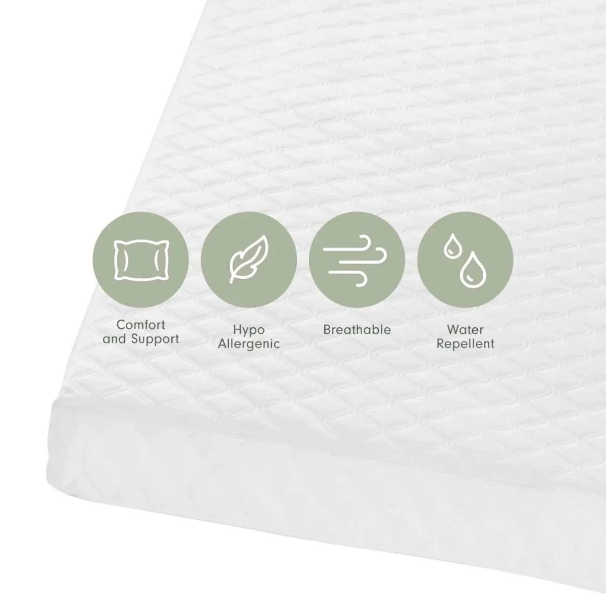 Tutti Bambini cot bed mattress, white quilted top with comfort support and water repellent