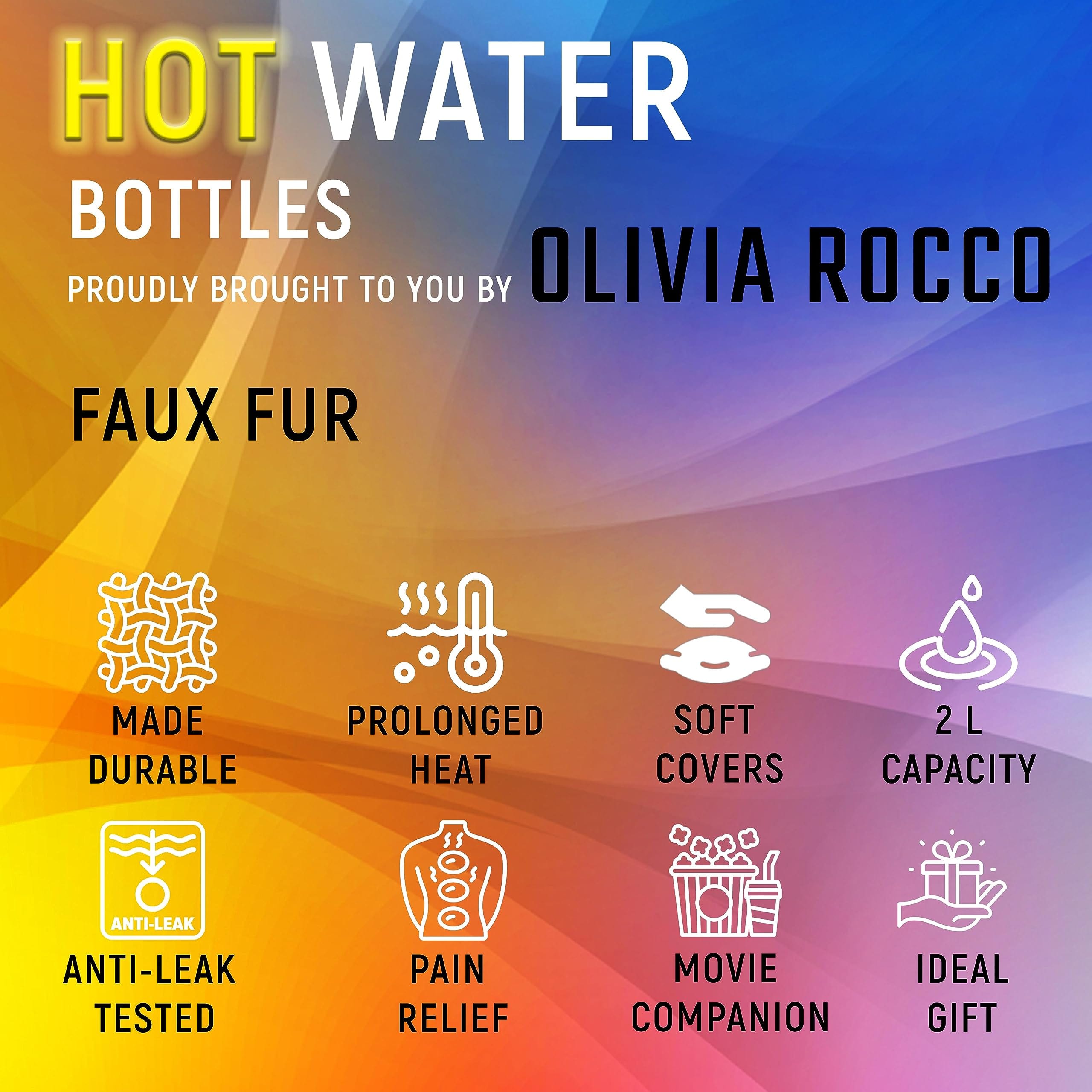 Faux Fur Super Soft Covered 2 Litre Luxury Hot Water Bottle for Thermotherapy Durable Natural Rubber UK Safe Tested for Winter Warmth Ideal Gift for Adults Kids