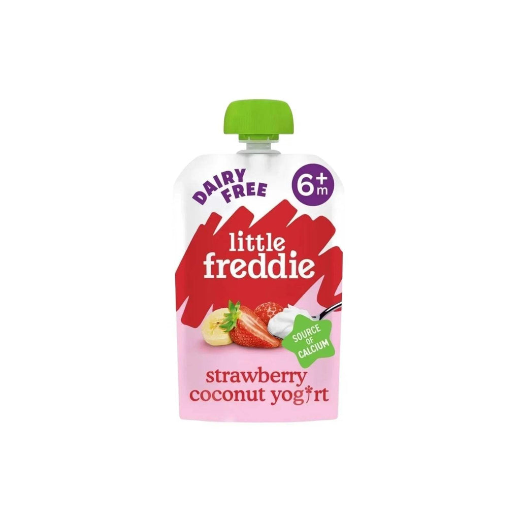 Dairy-free strawberry coconut yogurt baby food pouch, 6+ months, green cap
