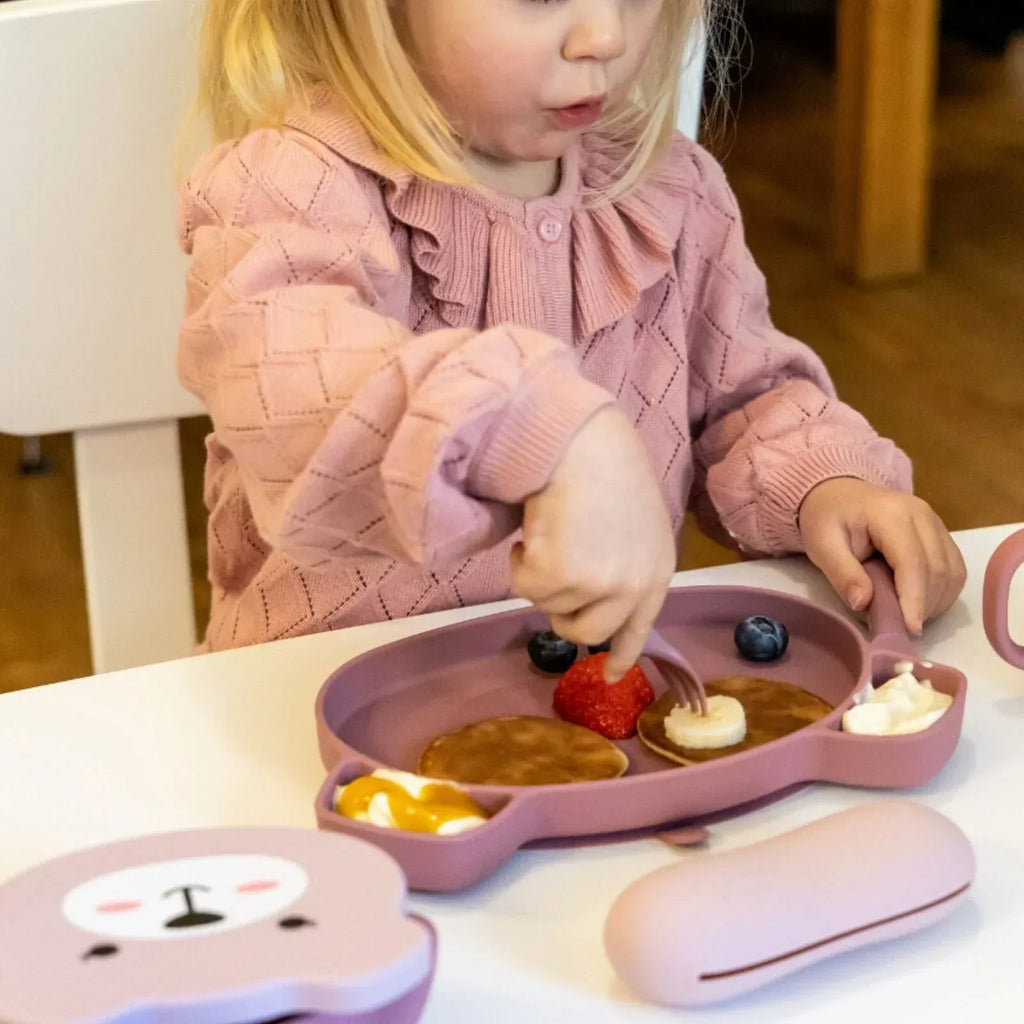 TUM TUM Silicone Weaning Bowl & Spoon Set Betsy Bear - Pink - Bobobiy