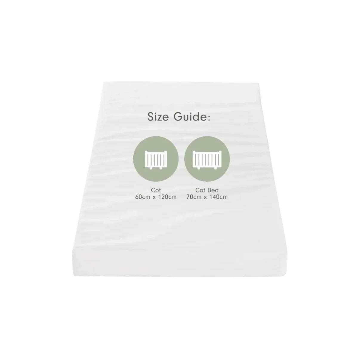 Cot mattress size guide showing 60x120 cm and cot bed sizes
