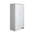 Ash grey and white wardrobe with two doors and single drawer base, full-height cabinet