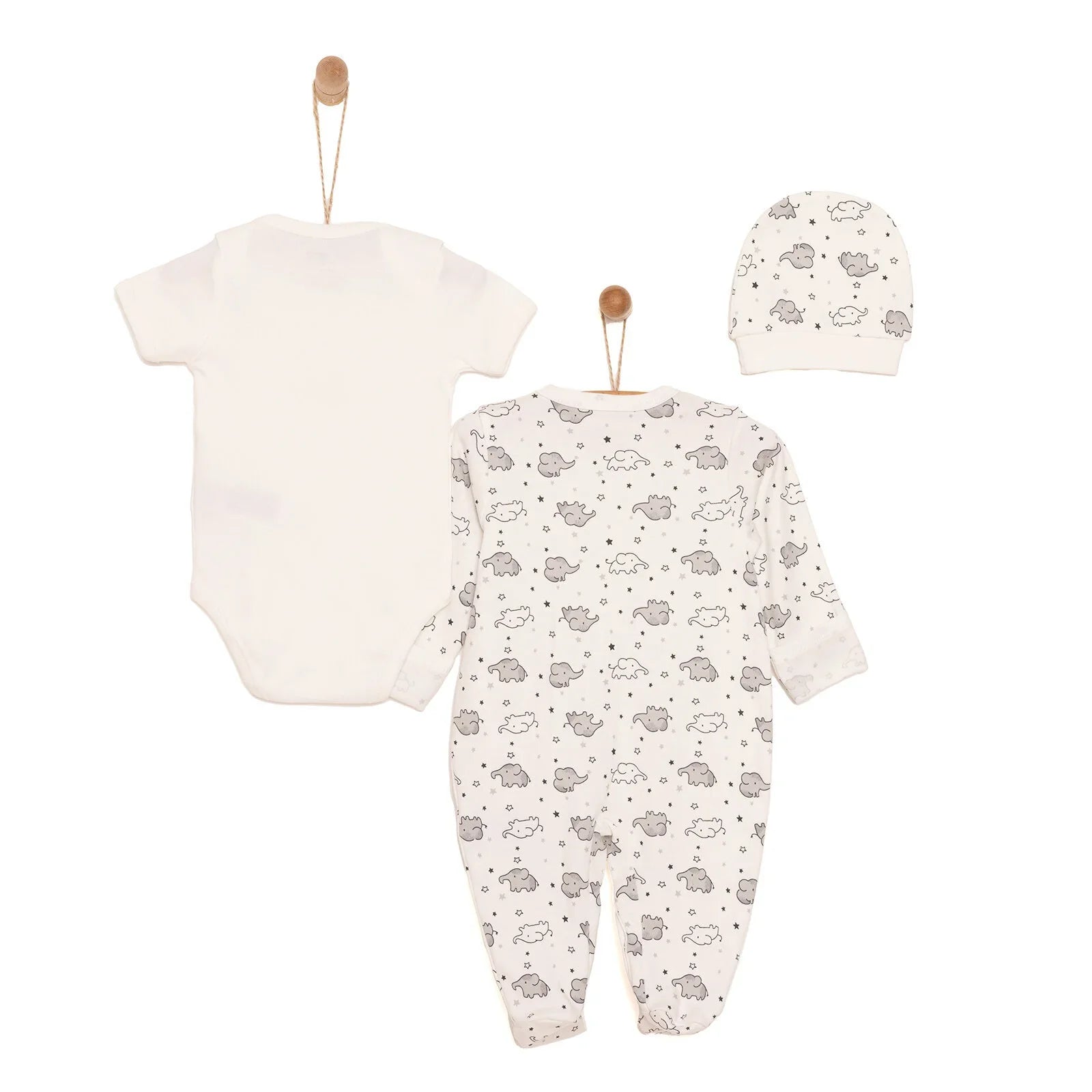 HelloBaby Newborn Unisex Baby Footed Jumpsuit - Body -Hat - Ecru
