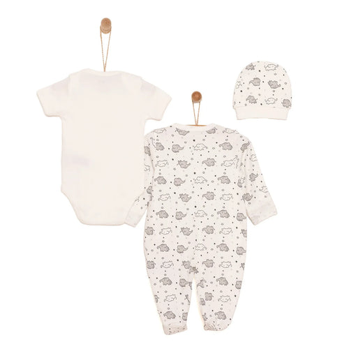 HelloBaby Newborn Unisex Baby Footed Jumpsuit - Body -Hat - Ecru