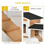 2-tier rabbit hutch with run, ramp with ridges and black roof, wood, white mesh