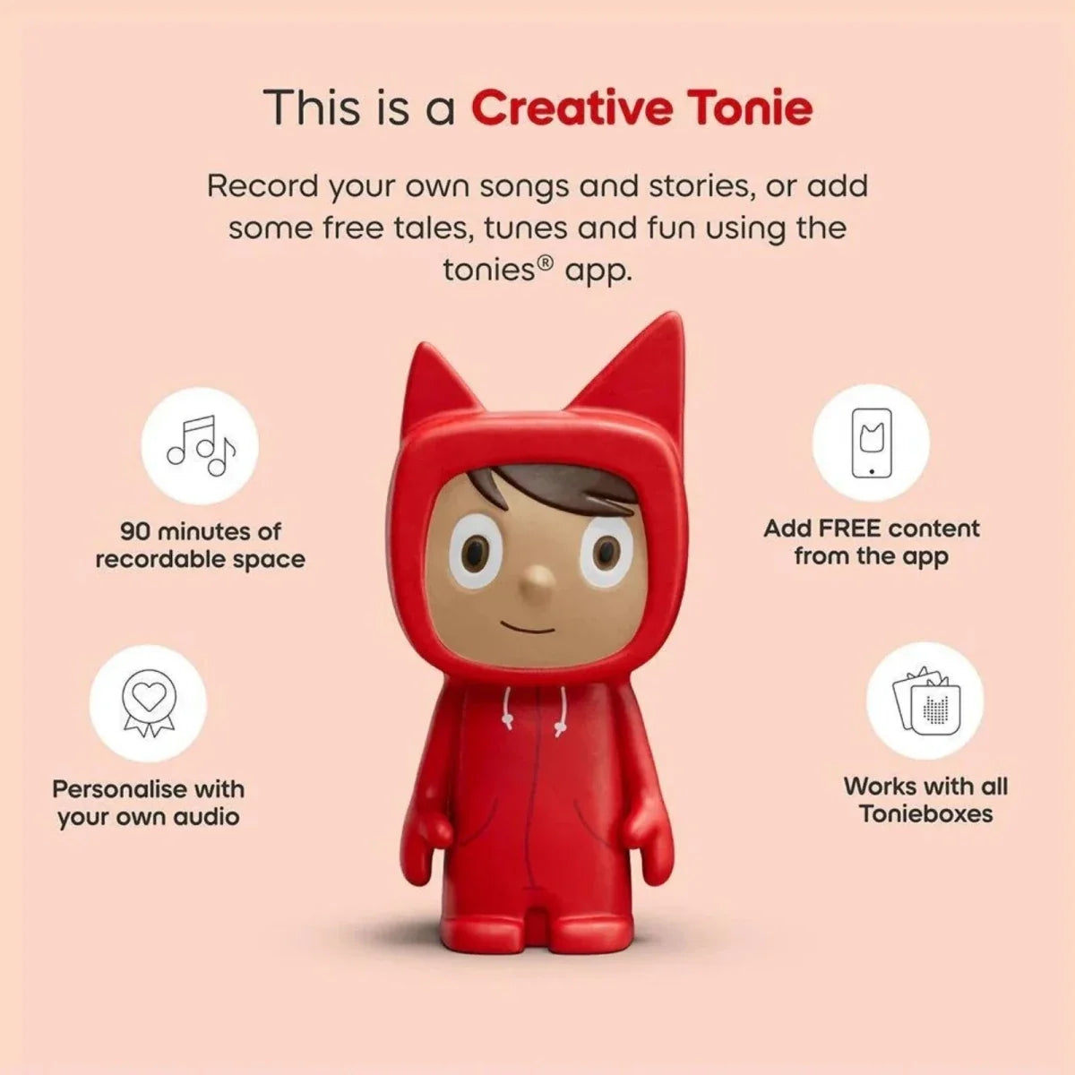 Red cat-eared Creative Tonie figurine for recording and play