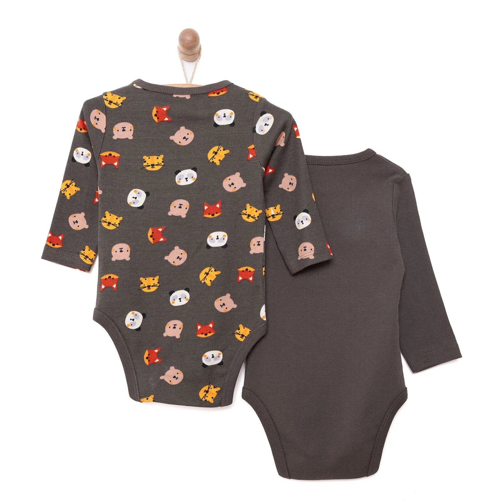 HelloBaby Boy 2-Pack Long Sleeve Bodysuit - Dark Grey
