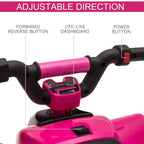 Pink ride-on ATV handlebar console with power button and forward/reverse control buttons