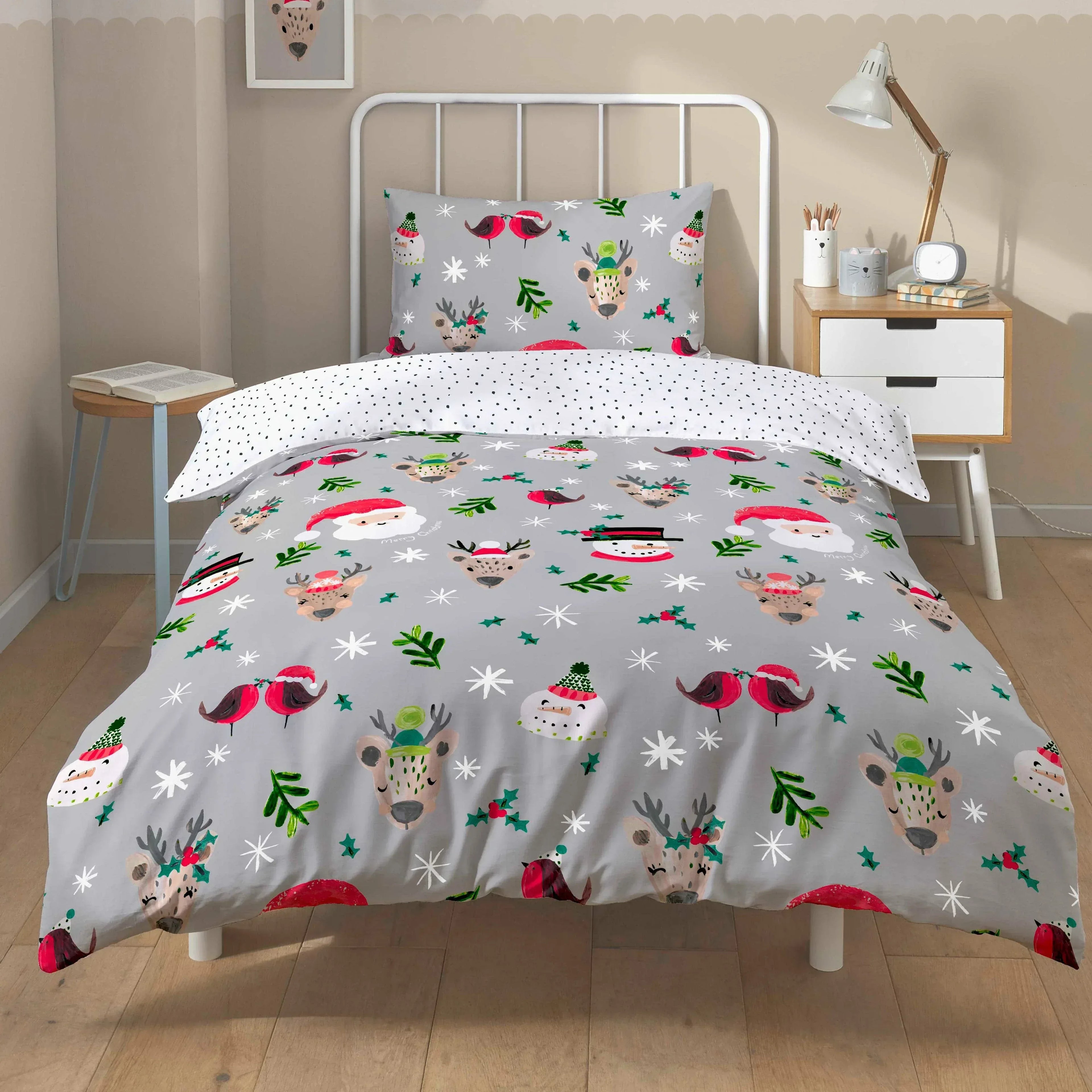 festive-holiday-santa-duvet-cover-set-with-pillowcases-reversible-xmas-design-oeko-tex-certified-cosy-winter-bedding-by-olivia-rocco-grey-single-duvet-cover-1063769165 - Bobobiy