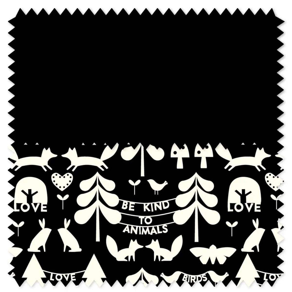 Black stroller fabric cover with animal, heart, and woodland Silhouette pattern