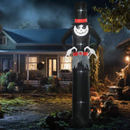 Black tall inflatable ghost with red-banded top hat and glowing LED face