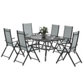 Seven-Piece Steel Outdoor Dining Set, with Parasol Hole - Grey - Bobobiy