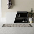 Fiona shoe storage bench with hinged side, white and dark anthracite, open shoe shelves