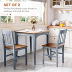 Set of 2 grey dining chairs with slat back and pine wood seats