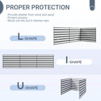 Diagram of striped windbreak configurations: L-shape, I-shape, and U-shape panels