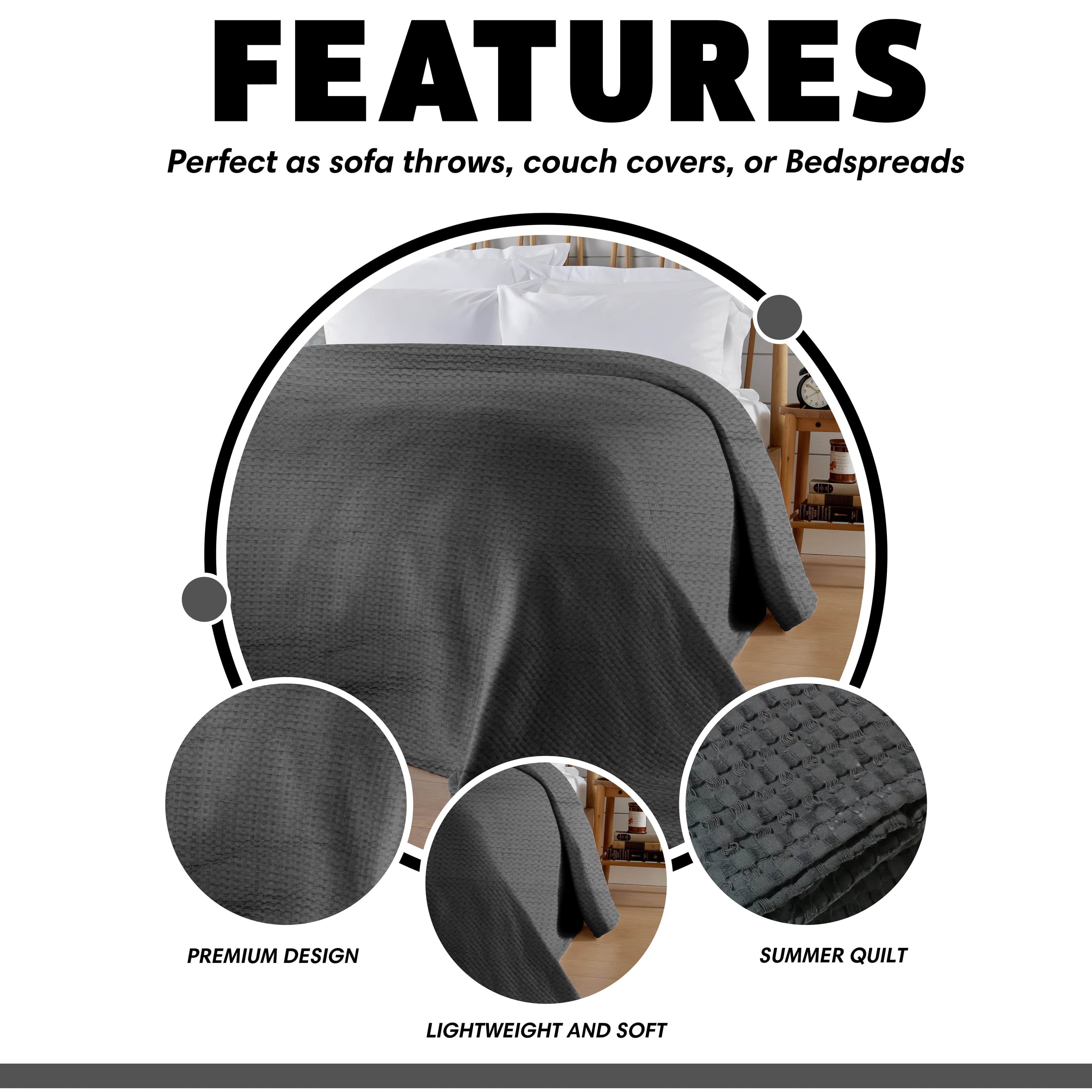 Florian Checked Throw Blanket Grey Bedspread for Sofas Armchairs Sofa Settee Couch Beds & Couches