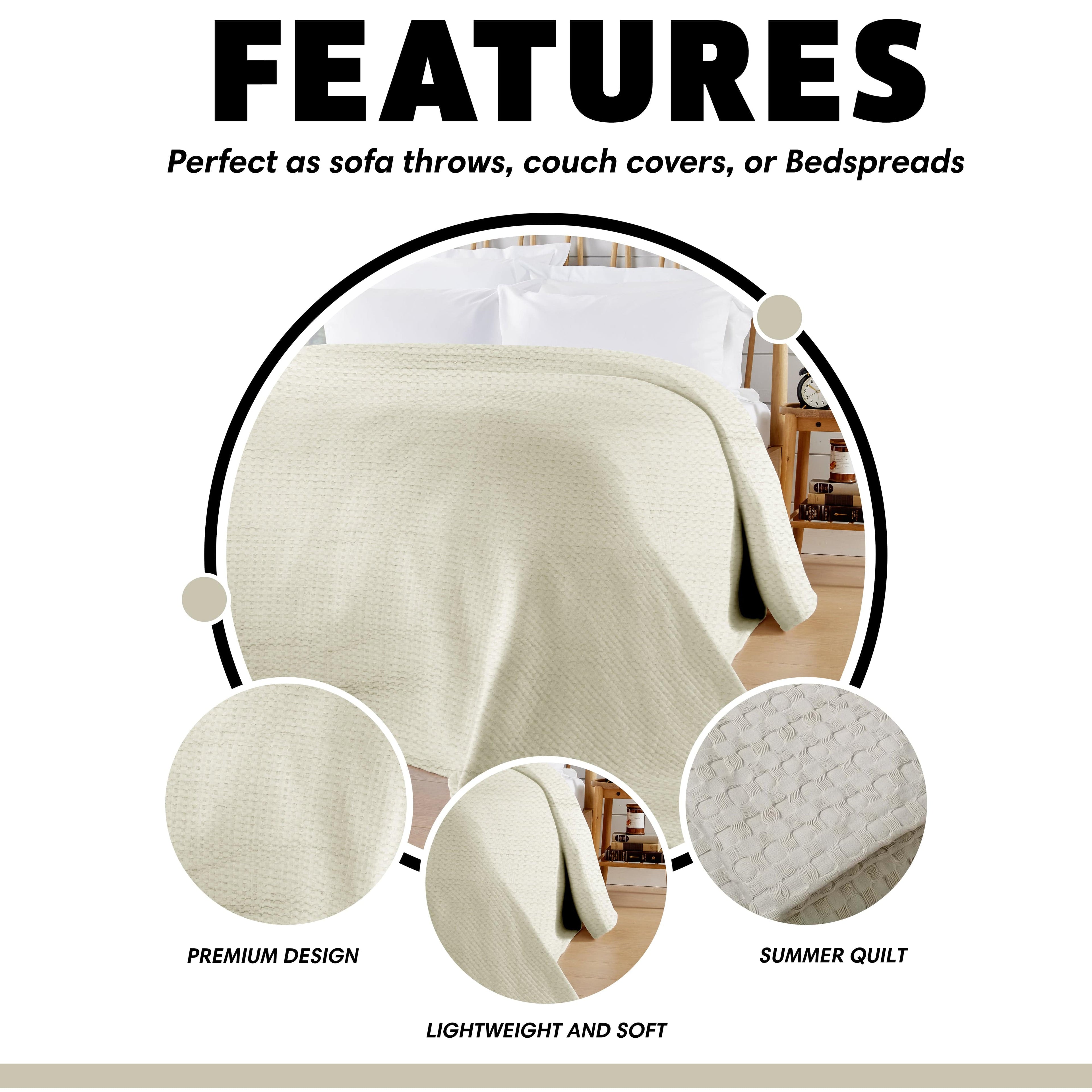 Florian Checked Throw Blanket Natural Bedspread for Sofas Armchairs Sofa Settee Couch Beds & Couches