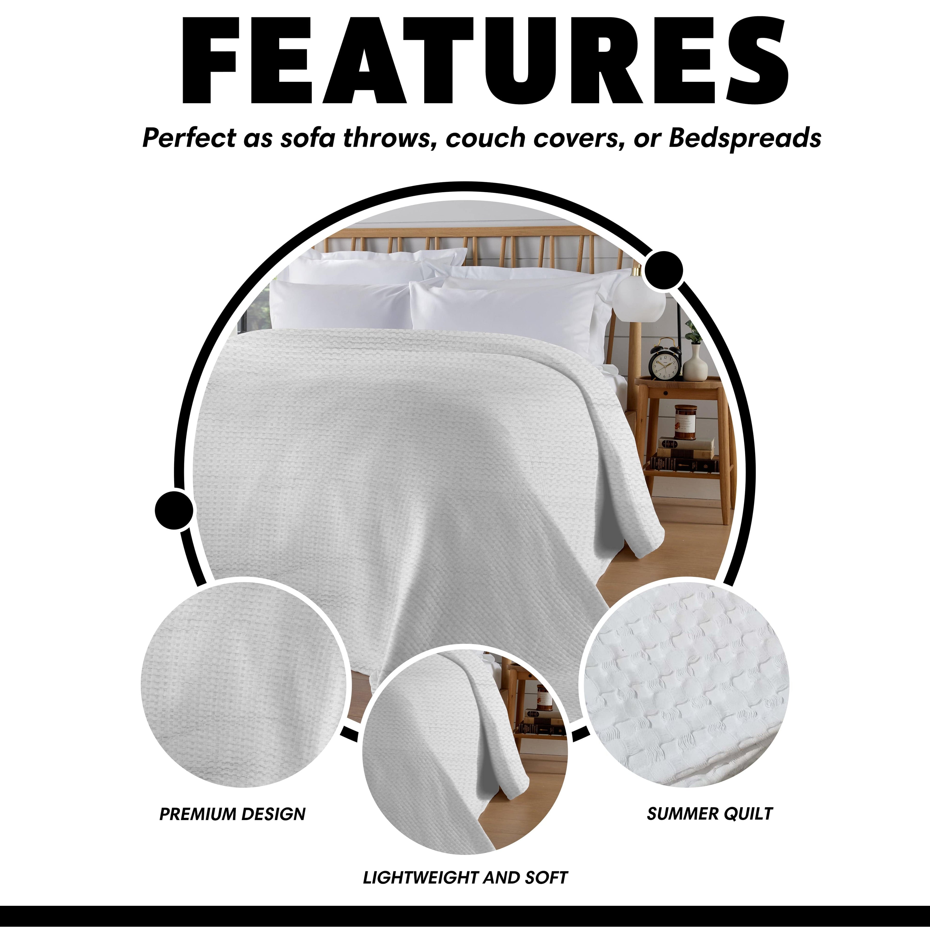 Florian Checked Throw Blanket White Bedspread for Sofas Armchairs Sofa Settee Couch Beds & Couches