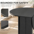 Black drop-leaf folding dining table with smooth rounded tabletop edges
