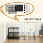 Lightweight foldable black metal mesh pet playpen shown folded and expanded layouts