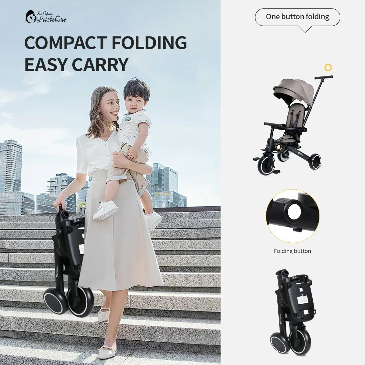 foryourlittleone-xplor-foldable-trike-jet-black-2025-552124 - Bobobiy