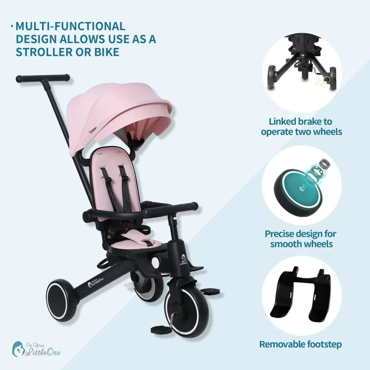 foryourlittleone-xplor-foldable-trike-pastel-pink-2025-888002 - Bobobiy
