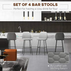 Four light grey bar stools with curved backs and black steel legs, set view