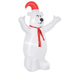 Red-and-white inflatable outdoor bear decoration with raised arms and scarf