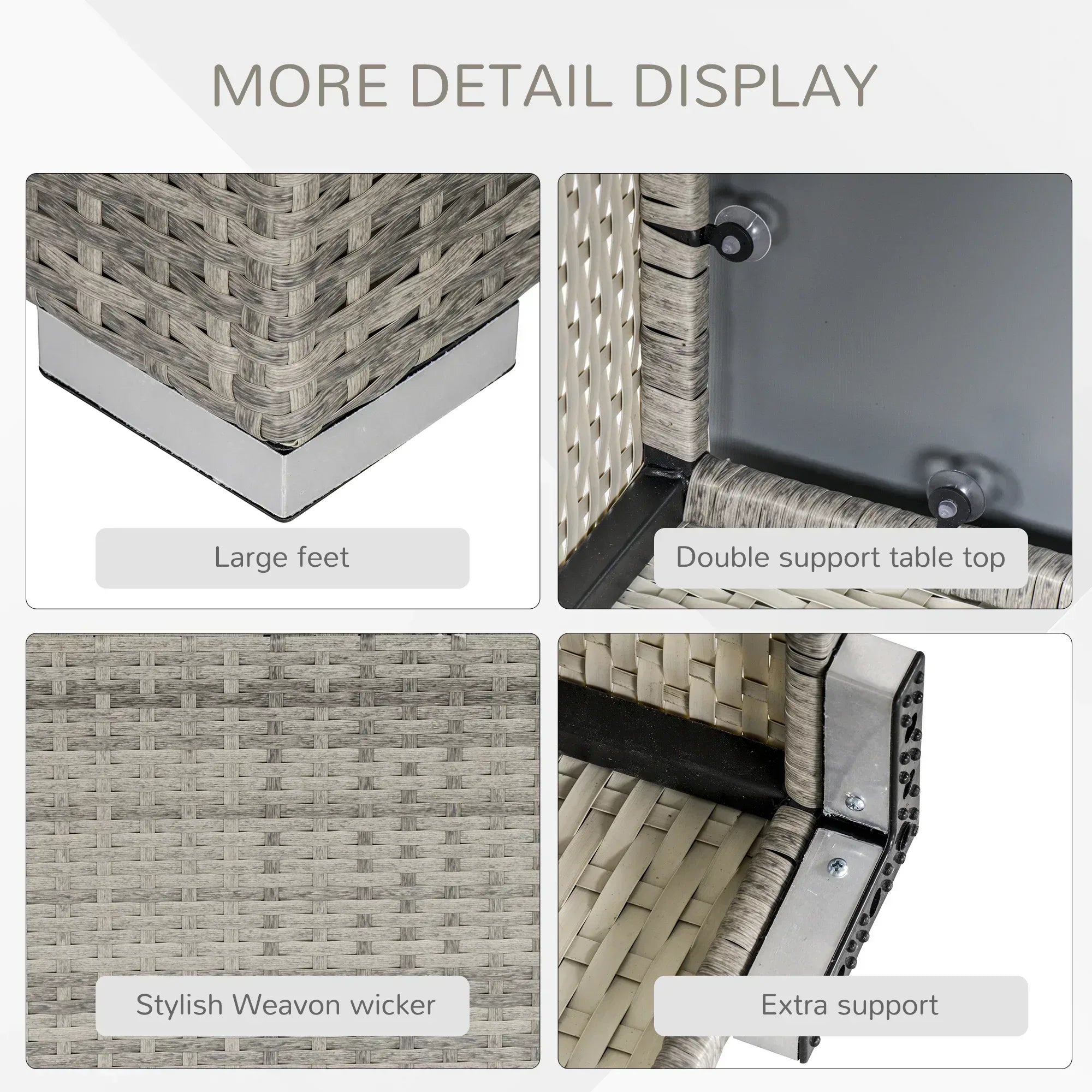 Square PE Wicker Rattan Table, with Glass Top - Light Grey - Bobobiy