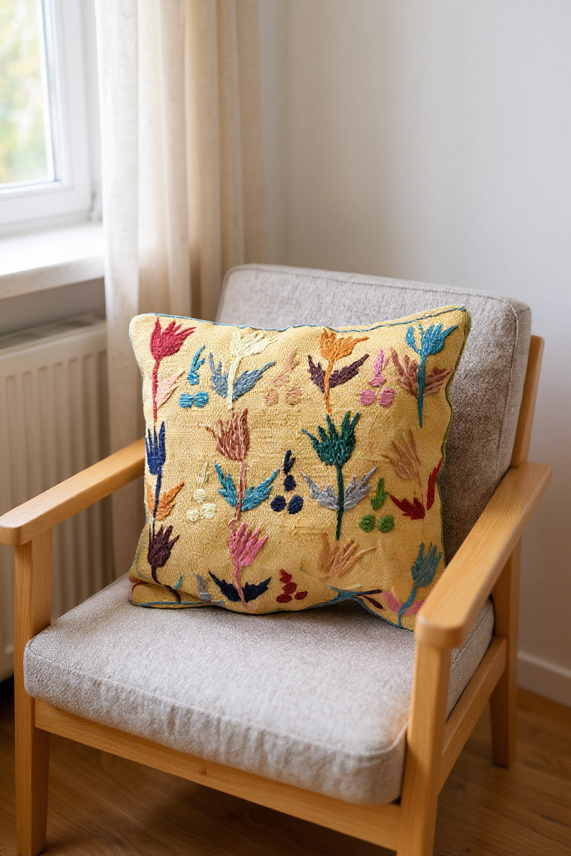 Suzani Hand Embroidered Cushion Cover - 45 x 45 cm - Handmade
