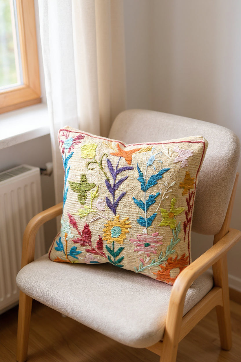 Suzani Hand Embroidered Cushion Cover - 45 x 45 cm - Handmade