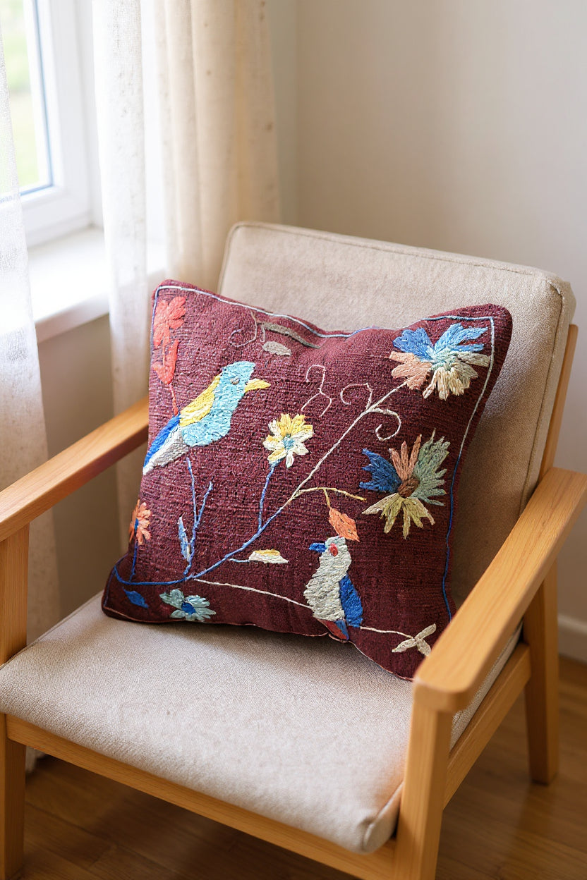 Suzani Hand Embroidered Cushion Cover - 45 x 45 cm - Handmade