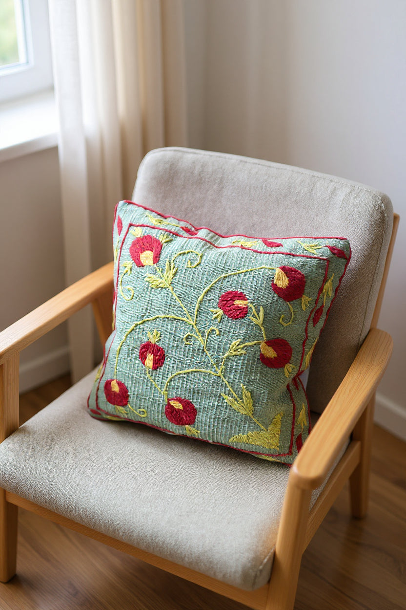 Suzani Hand Embroidered Cushion Cover - 45 x 45 cm - Handmade
