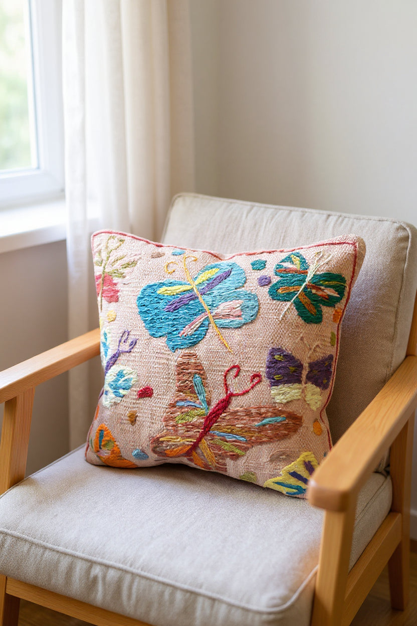Suzani Hand Embroidered Cushion Cover - 45 x 45 cm - Handmade