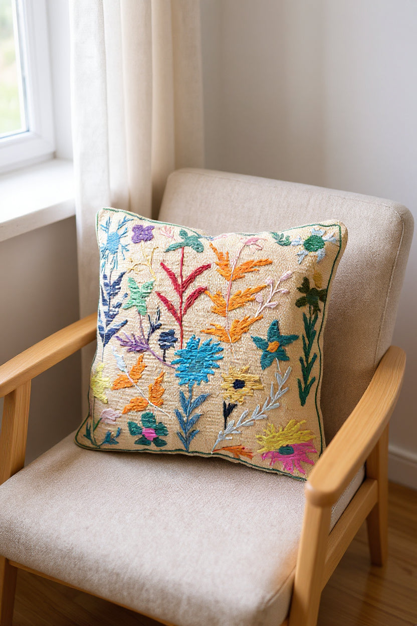 Suzani Hand Embroidered Cushion Cover - 45 x 45 cm - Handmade