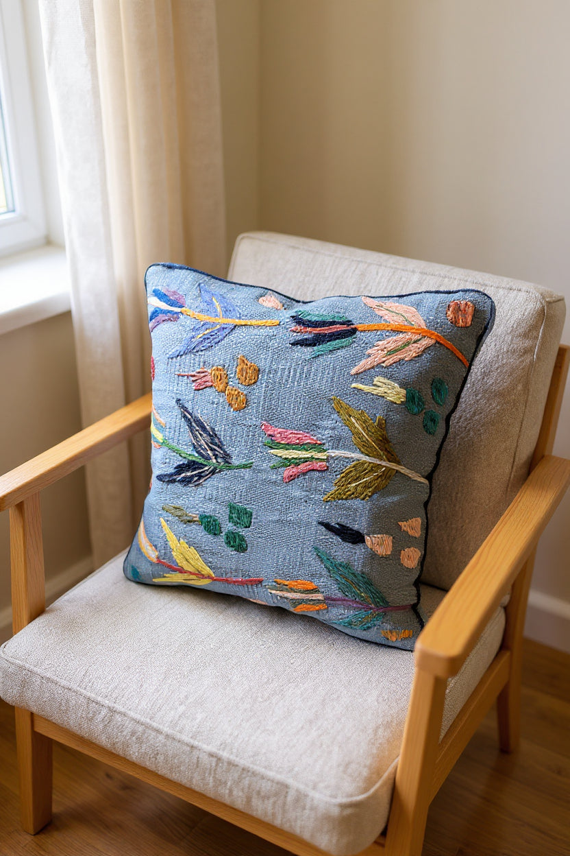 Suzani Hand Embroidered Cushion Cover - 45 x 45 cm - Handmade