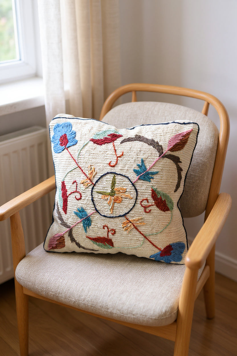 Suzani Hand Embroidered Cushion Cover - 45 x 45 cm - Handmade
